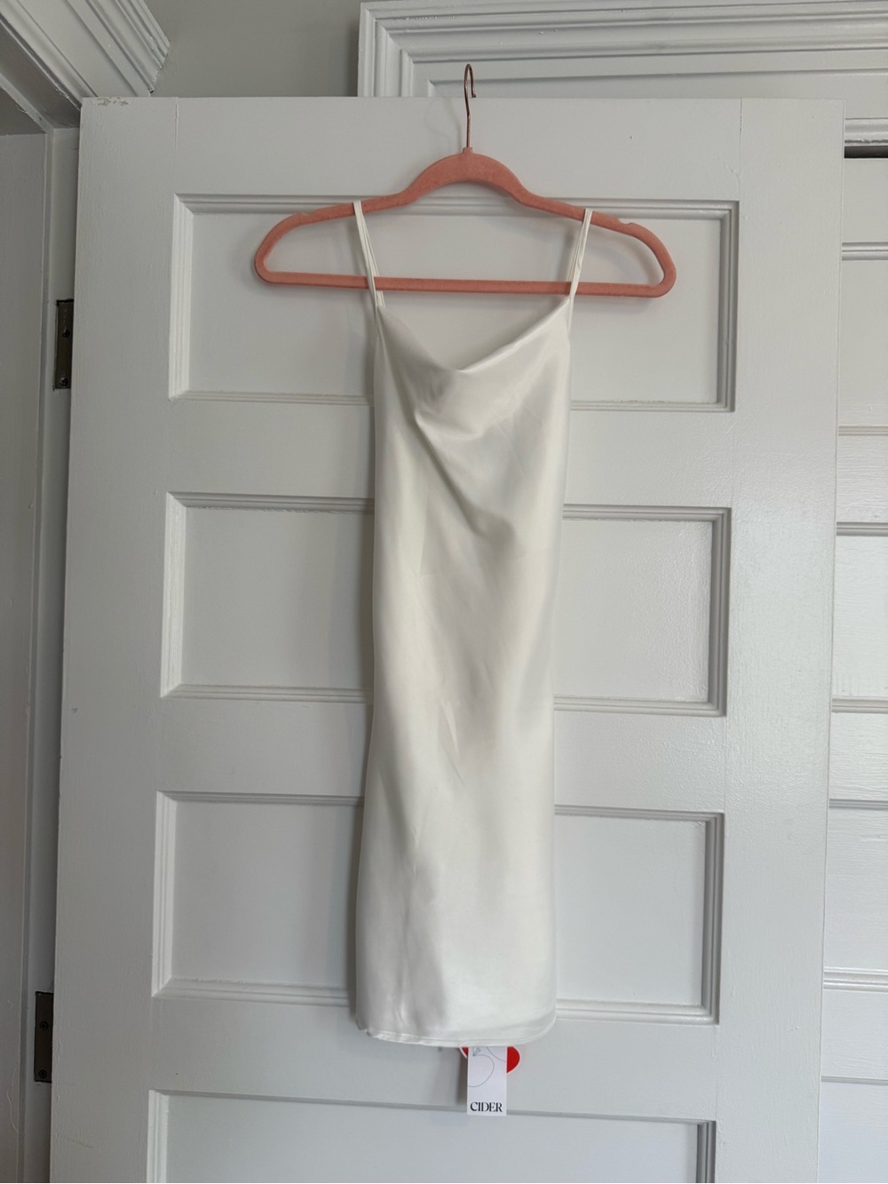 NWT Cider White Satin Cowl Slip Mini Dress